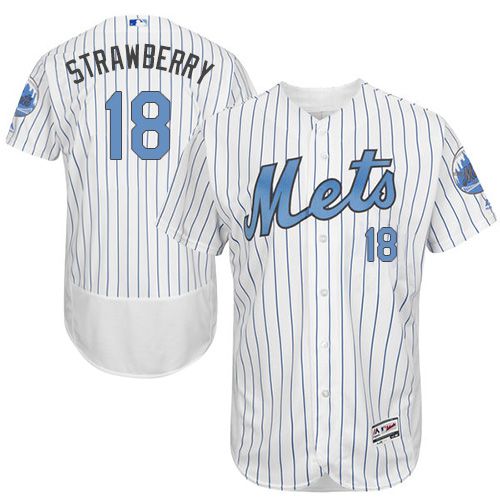 Mets #18 Darryl Strawberry White(Blue Strip) Flexbase Authentic Collection Father's Day Stitched MLB Jersey